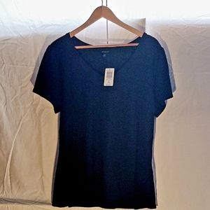 Torrid Black Rib Puff Sleeve V-Neck Tee